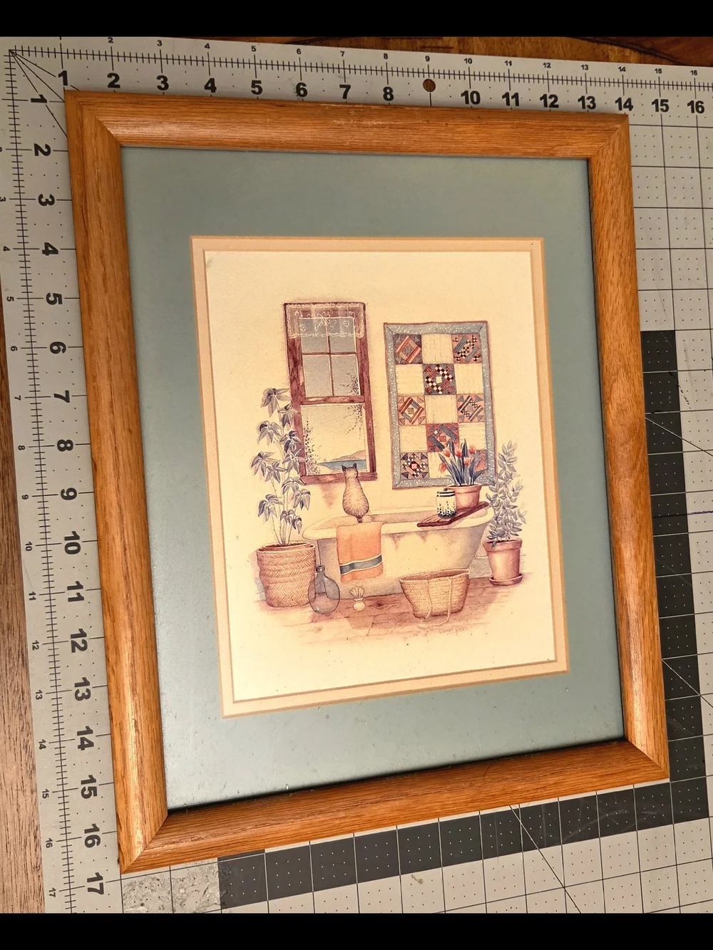 Vintage Carol Green Framed Bathroom Prints Set of 2 Cottagecore Farmhouse Art